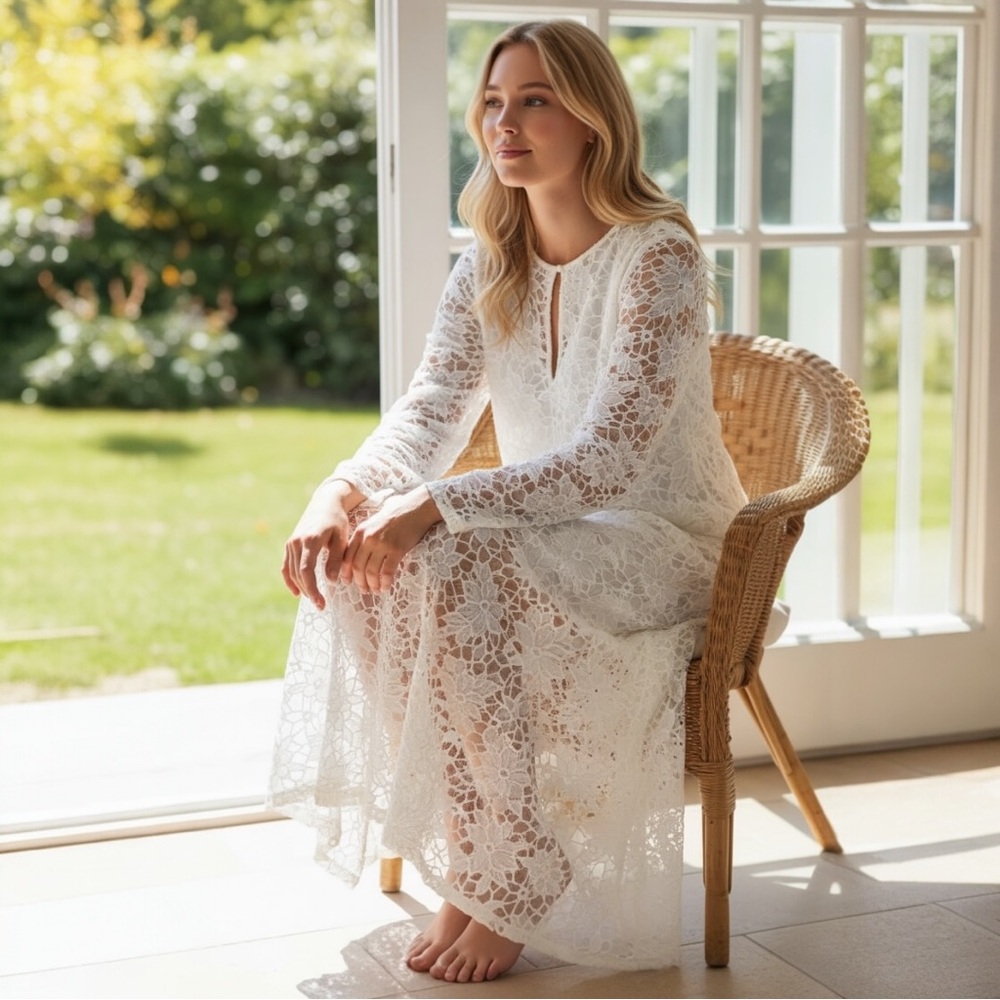 NWT Johnny Was - Garden White Lace Maxi Dress with Keyhole Neckline - Size M - Picture 3 of 15